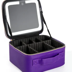 Makeup Bag With Mirror lamp, Travel Waterproof Necessary Beauty Brush Embroidery Tool Storage Cosmetic Case Portable Makeup Box