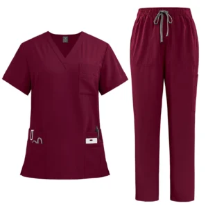 Women's solid color nurse uniform quick-drying fabric v-neck short-sleeved trousers suit multi-pocket nursing uniform suit